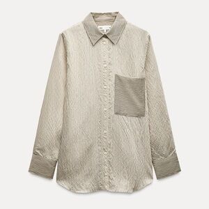 Zara Men's Cream Striped Button Down Shirt